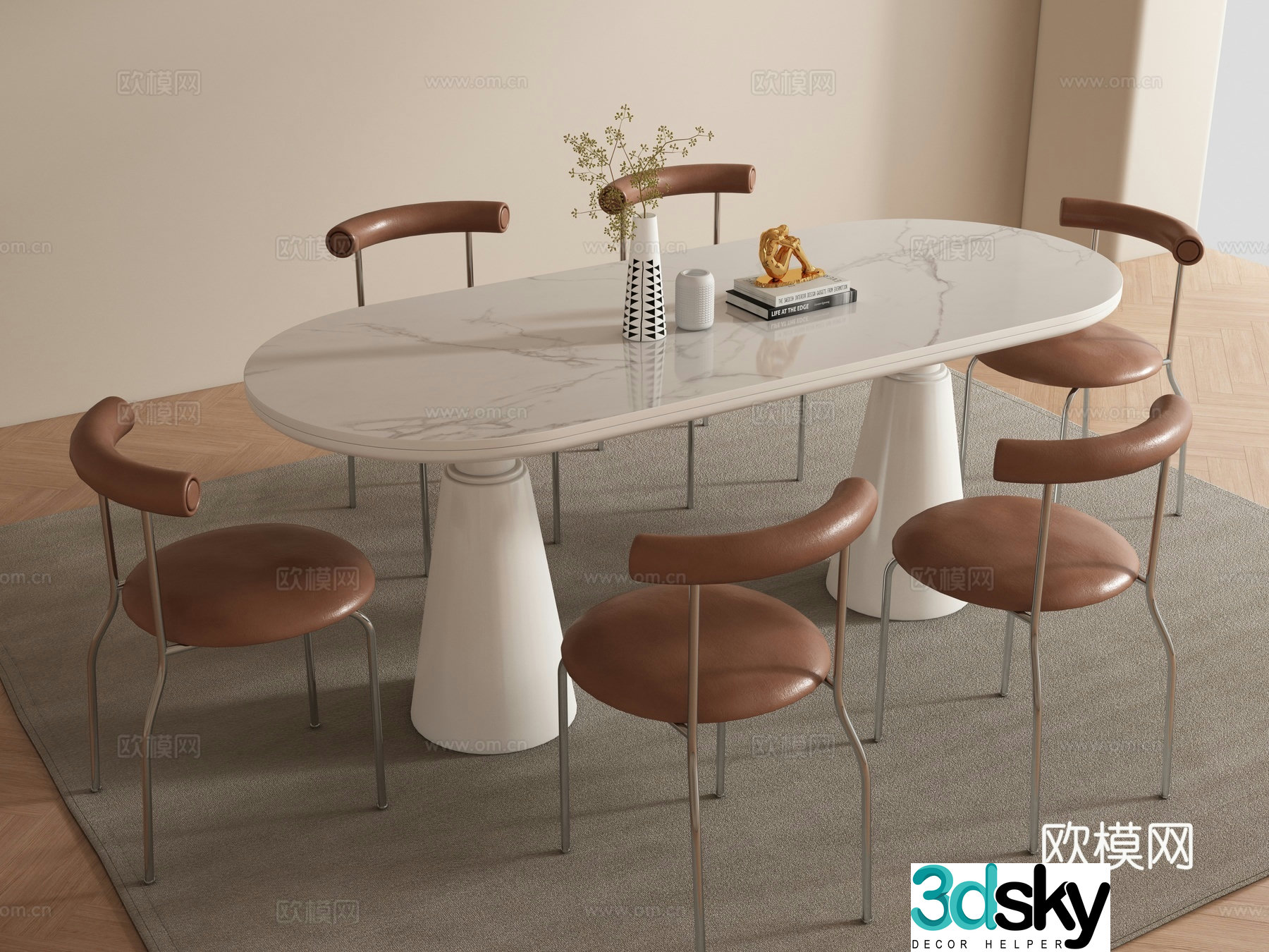 Italian dining table and chairs 3d model