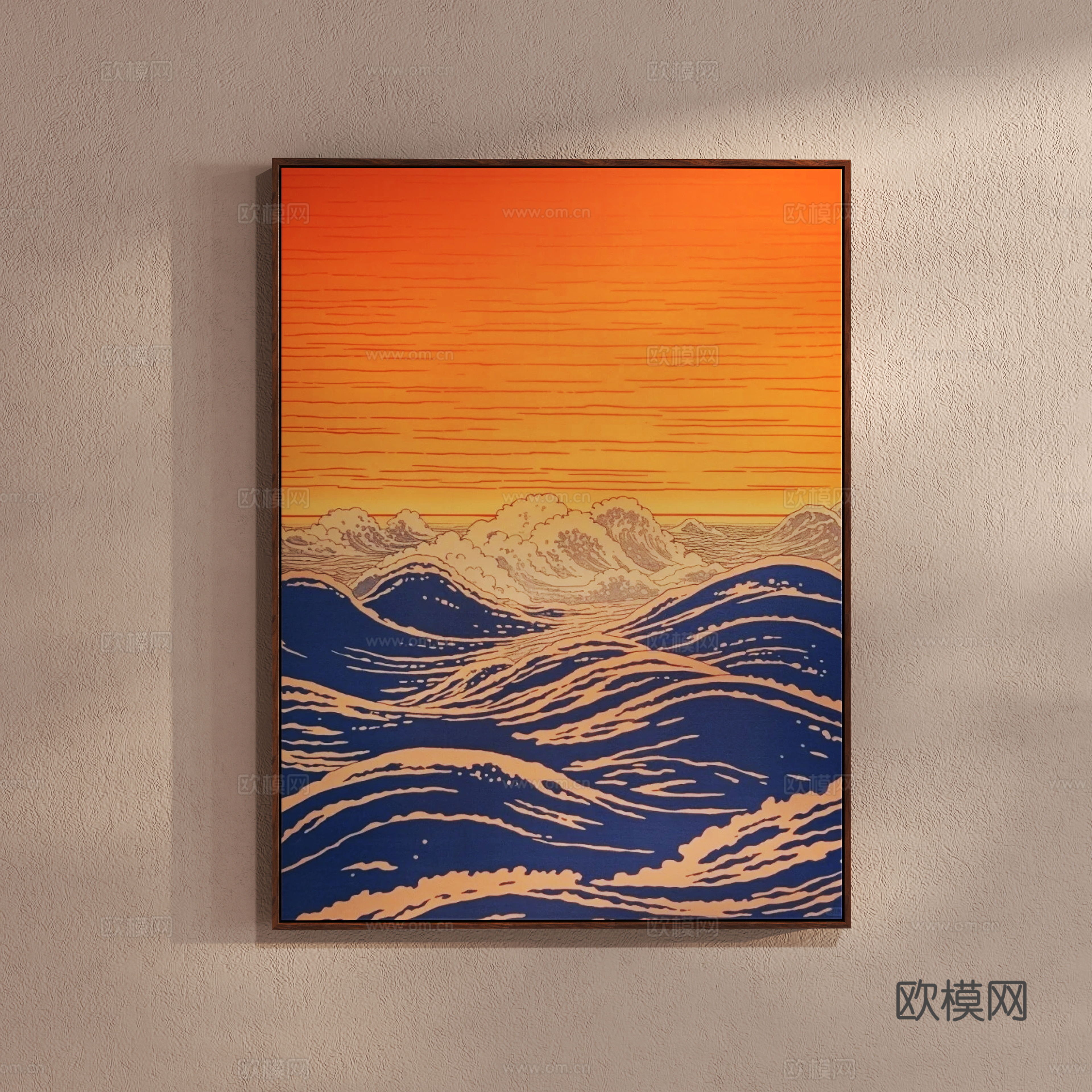 Japanese wave landscape painting art hanging painting 3d model