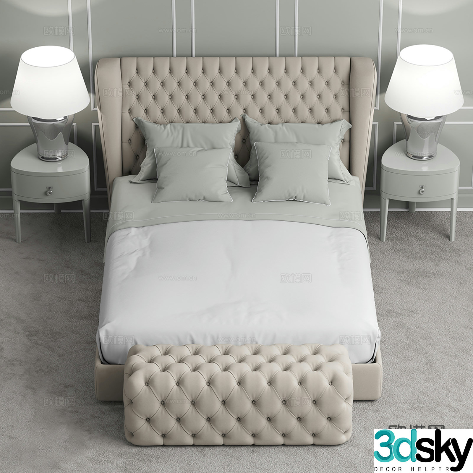 Modern double bed 3d model