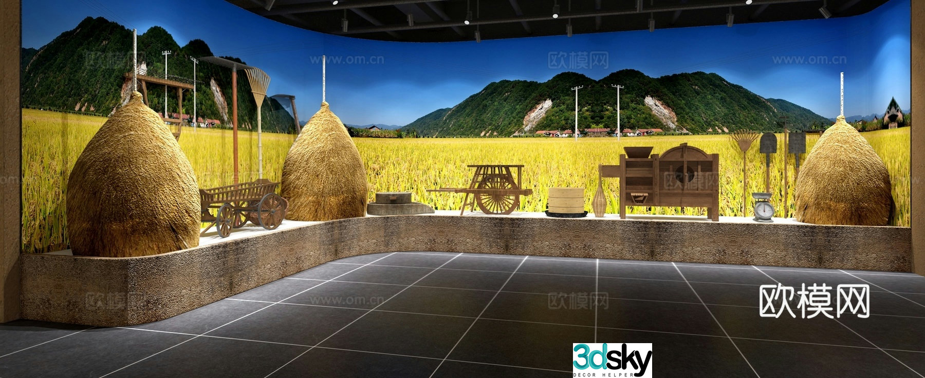 Traditional Chinese museum exhibition hall 3D model
