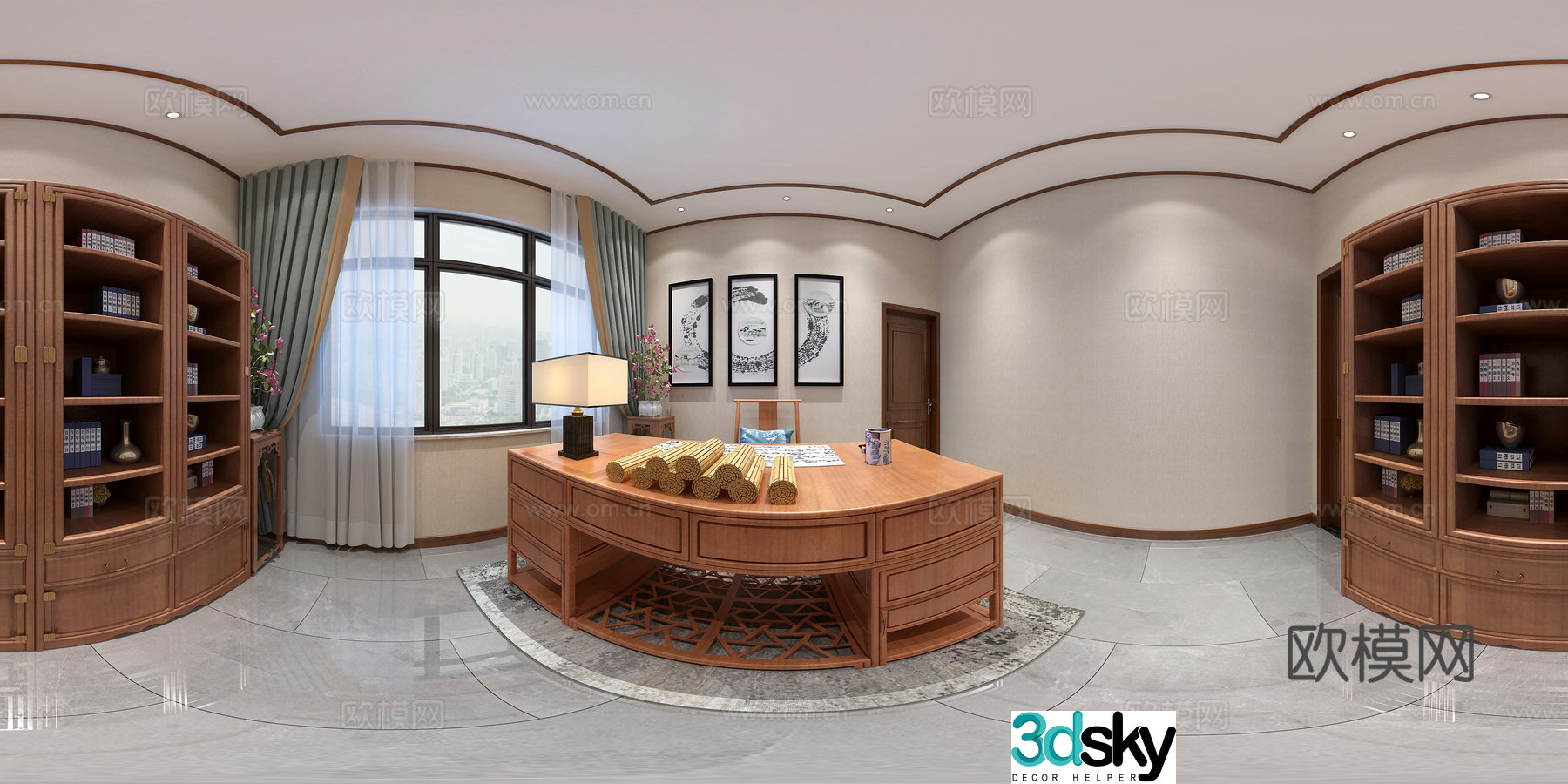 New Chinese style study room CR panoramic 3D model