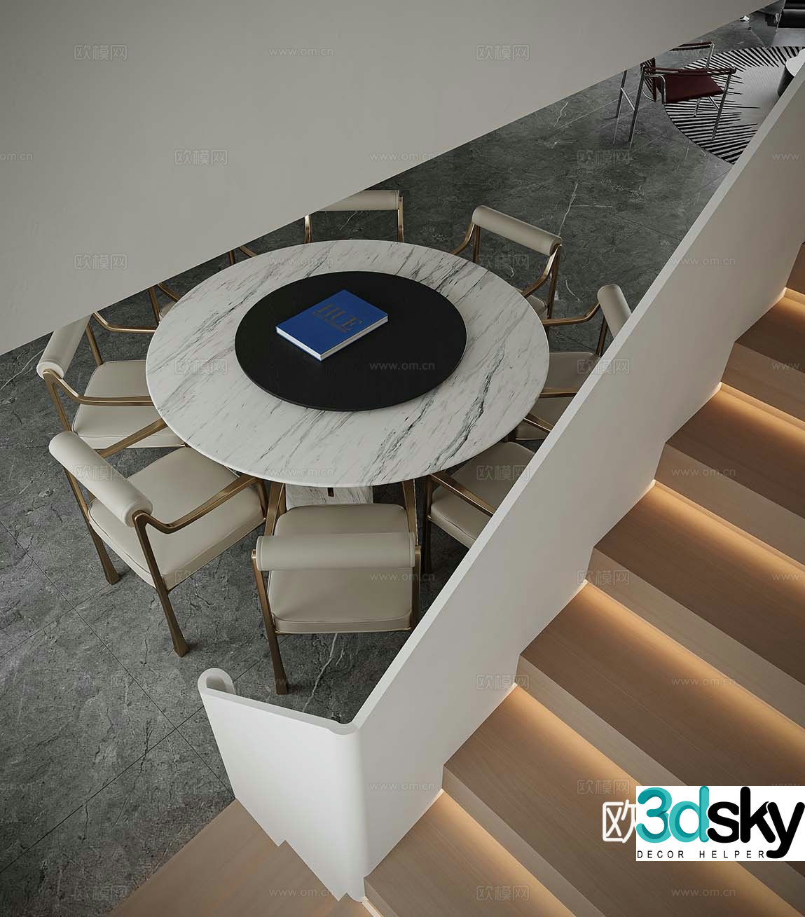 Italian dining table and chairs round dining table 3d model