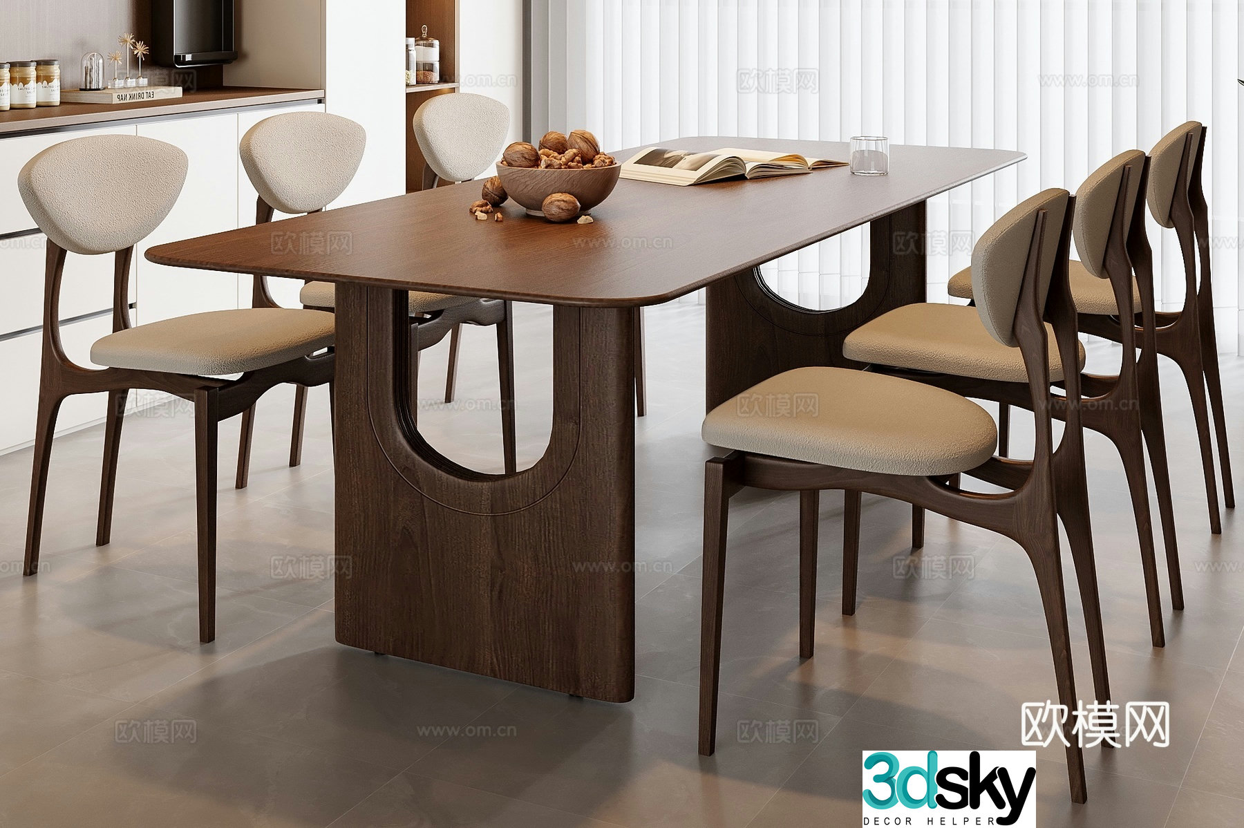 Medieval style dining table and chairs 3d model