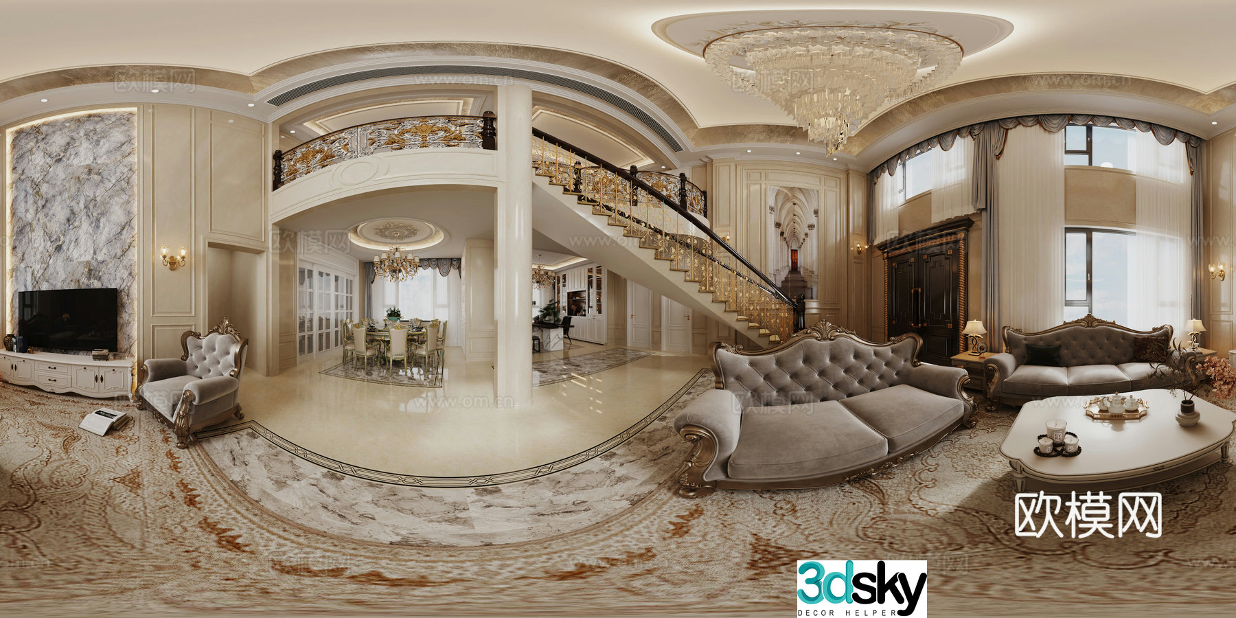 European villa guest restaurant cr panoramic 3d model