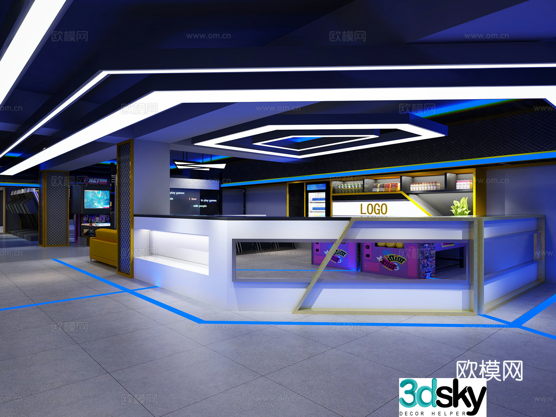 Modern game arcade entertainment city 3d model