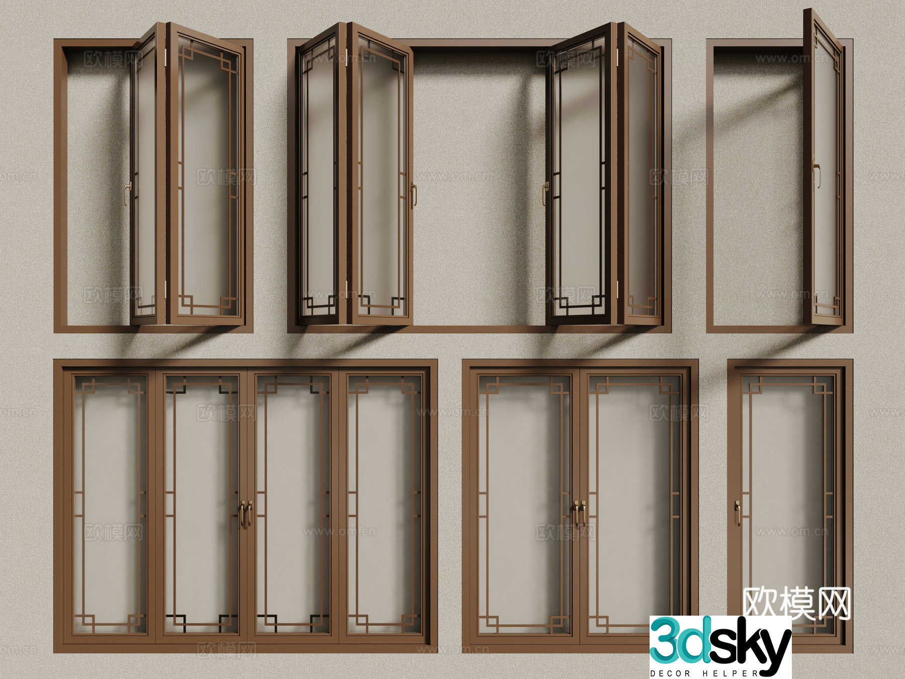New Chinese style window single window casement window 3d model