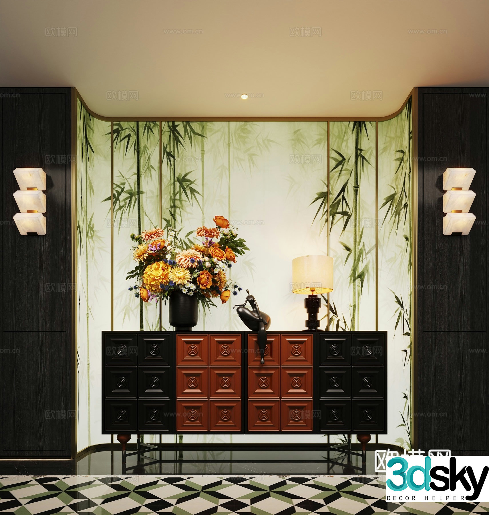 Medieval style entrance cabinet Duanjing cabinet 3D model