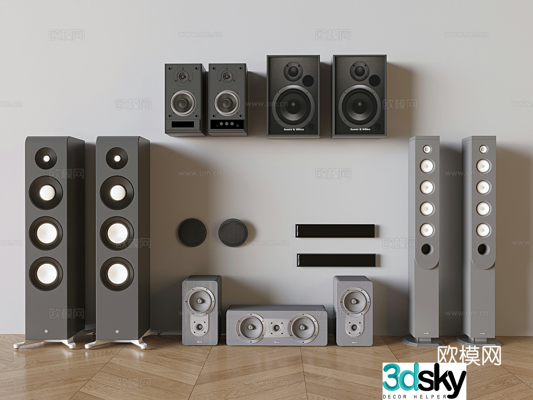 Floor-standing speakers subwoofers wall-mounted speakers 3D model
