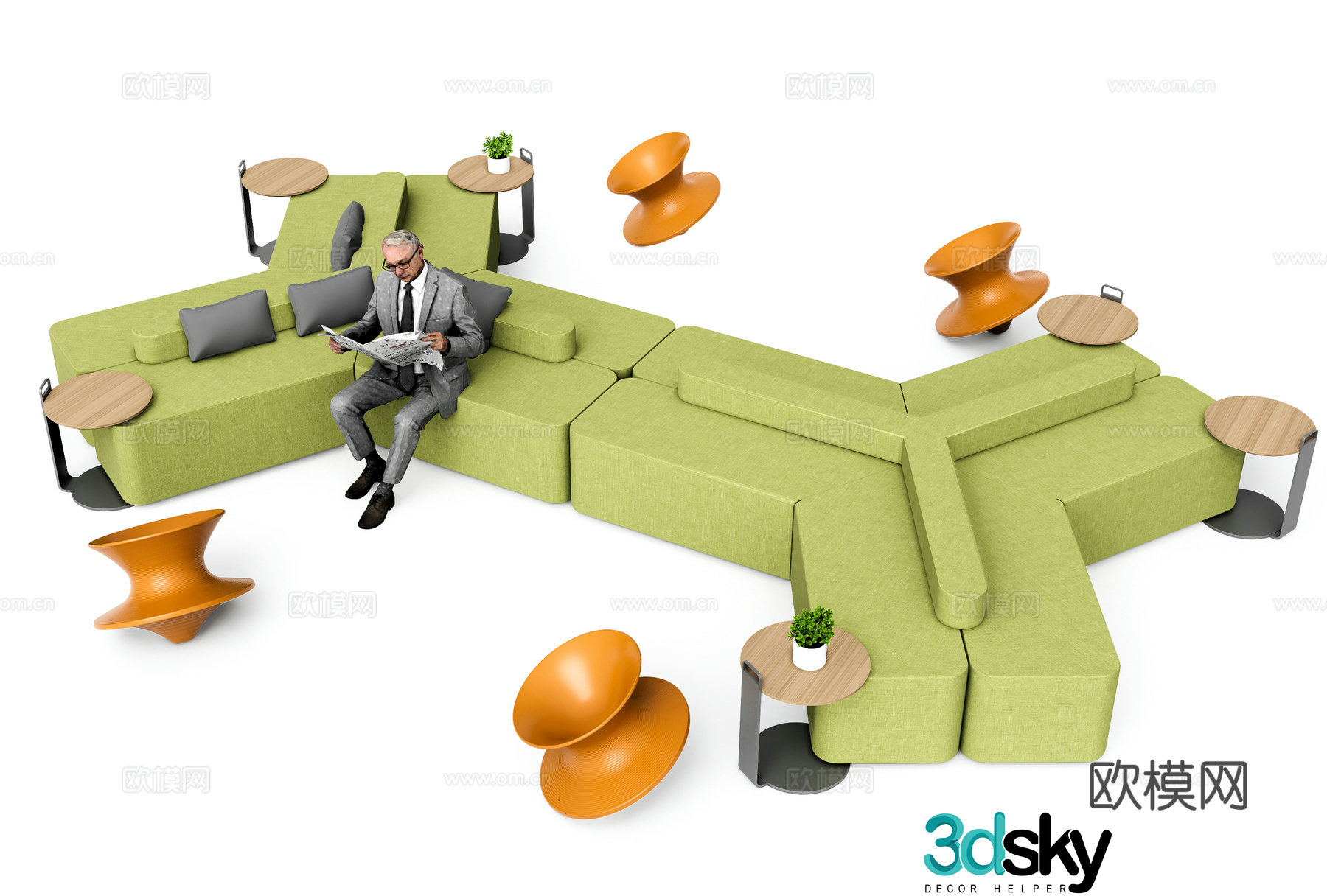 Modern modular sofa office leisure sofa 3d model