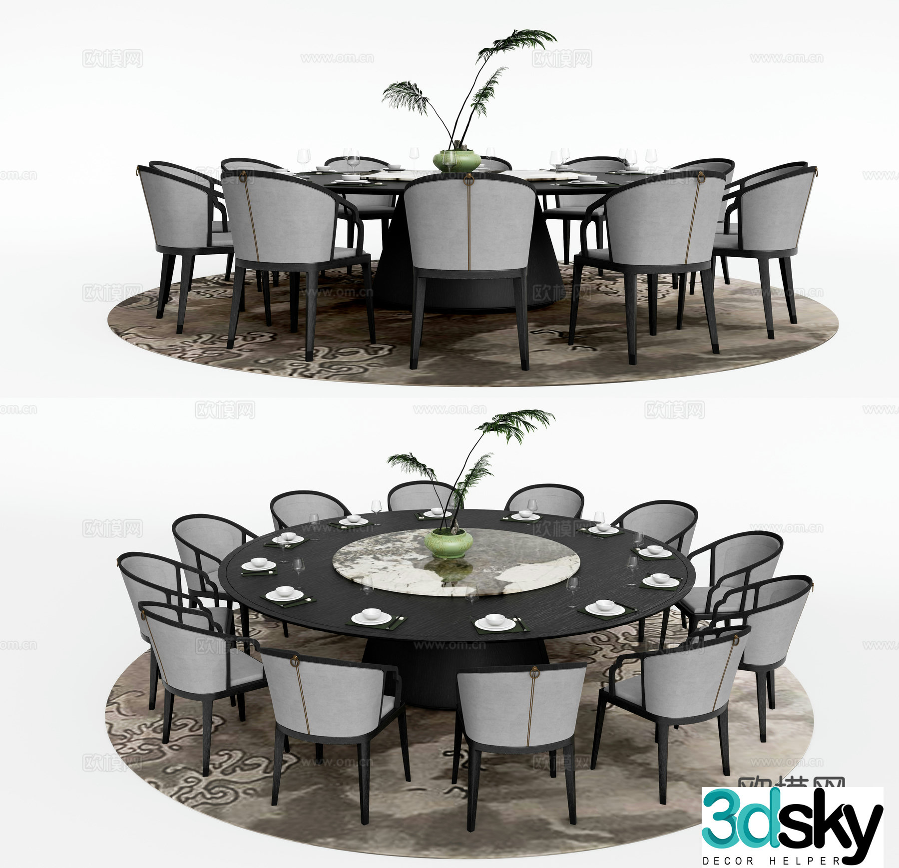 New Chinese style round dining table and chairs 3d model