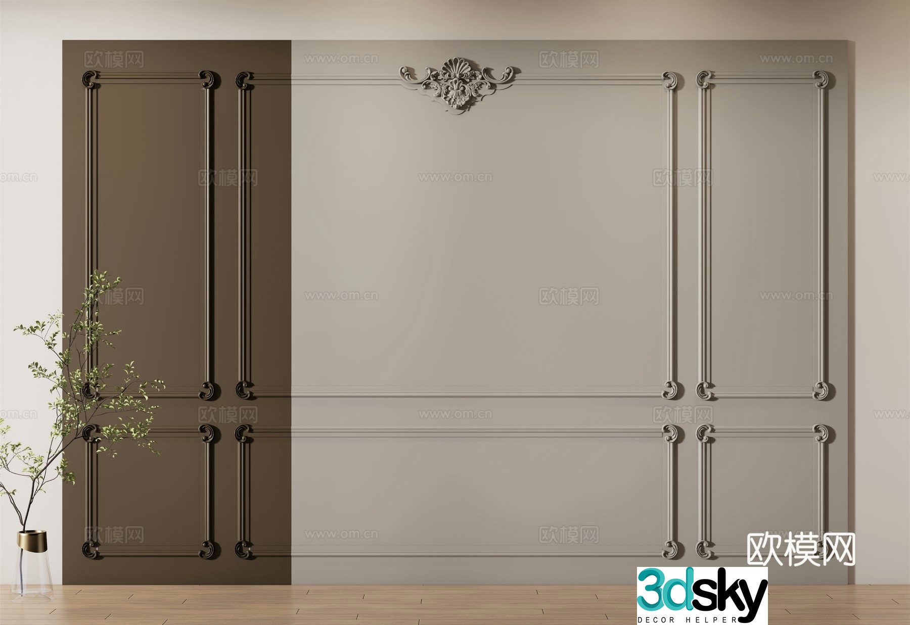 French wainscoting background wall 3d model