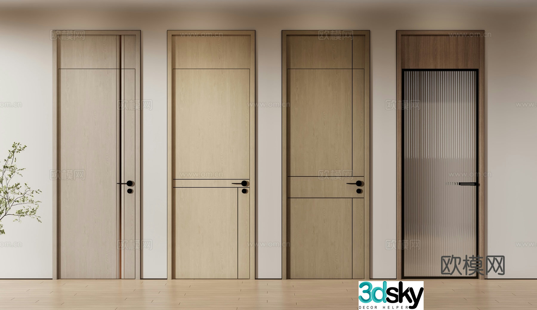 New Chinese style single door door bedroom door 3d model