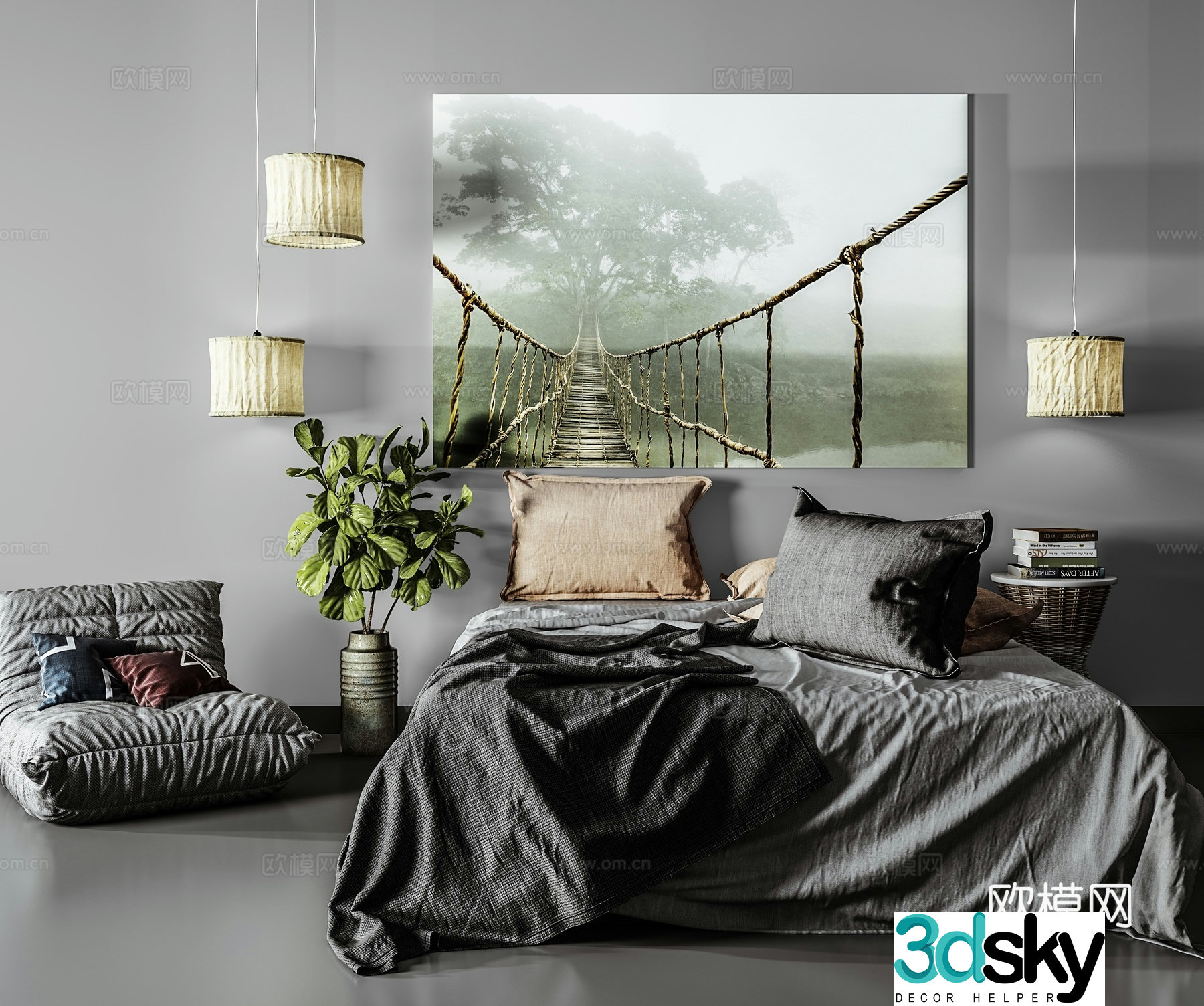 Wabi-sabi double bed 3d model