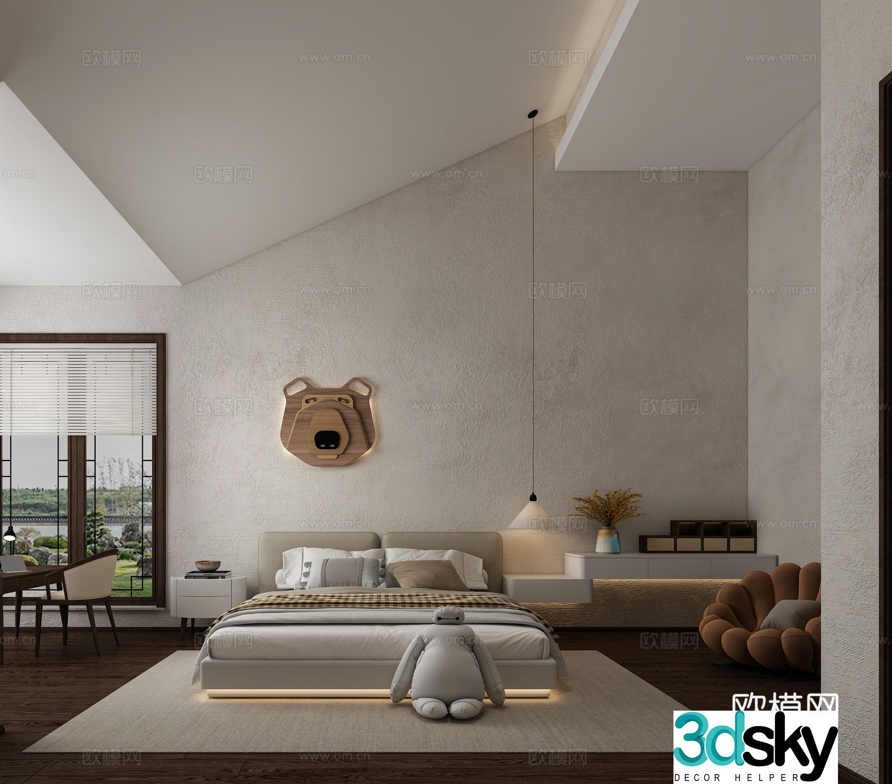 New Chinese style bedroom attic second bedroom boy’s room 3D model