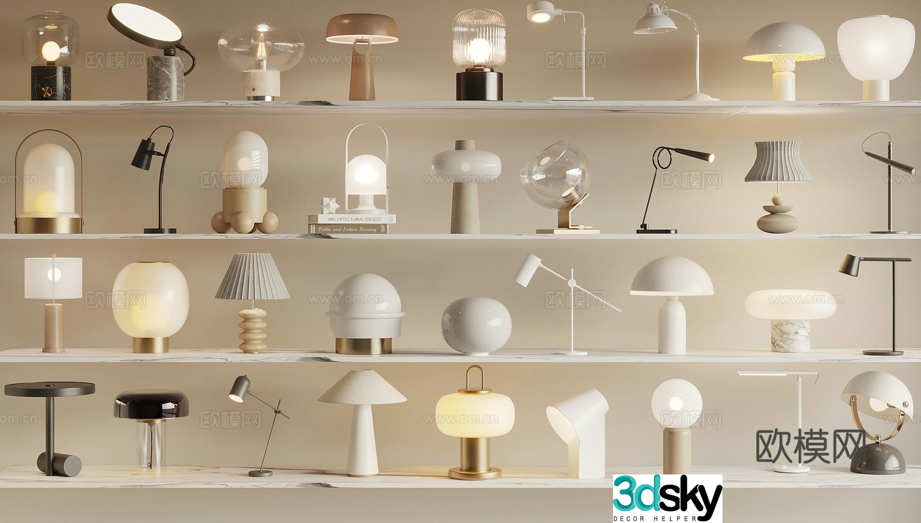 Cream style table lamp glass table lamp bedroom table lamp 3d model