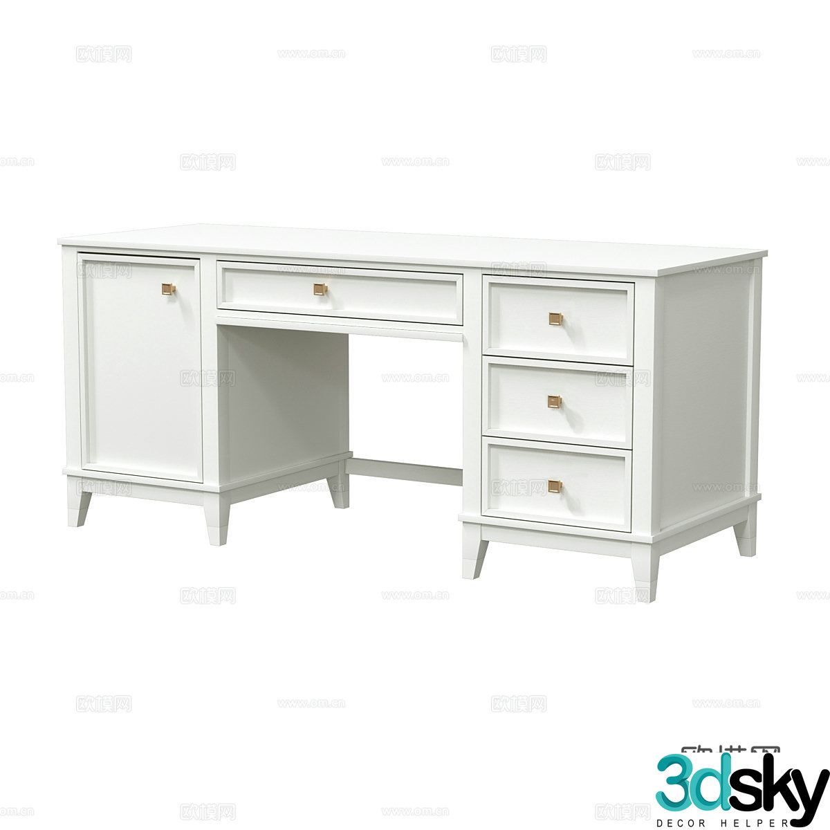 Cream style desk writing desk computer desk 3d model