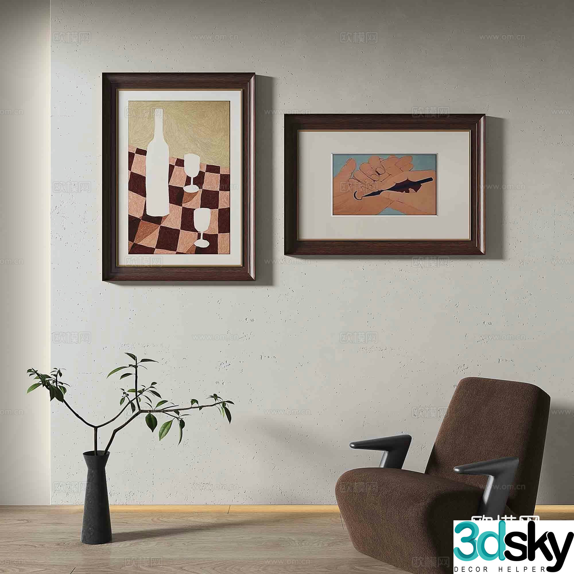 Simple European retro painting abstract painting decorative painting 3d model