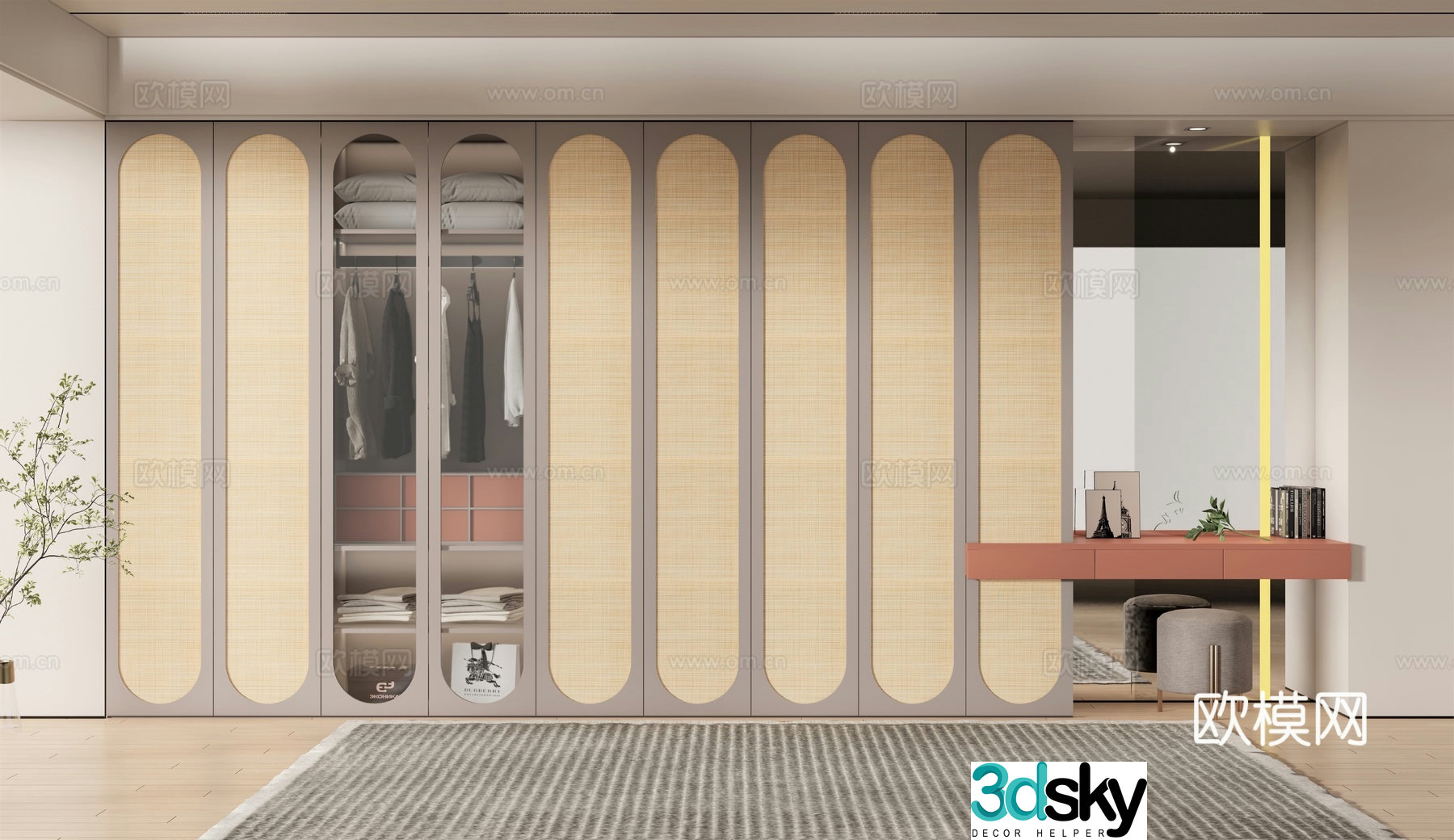 Wabi-sabi wardrobe dresser integrated cabinet 3d model