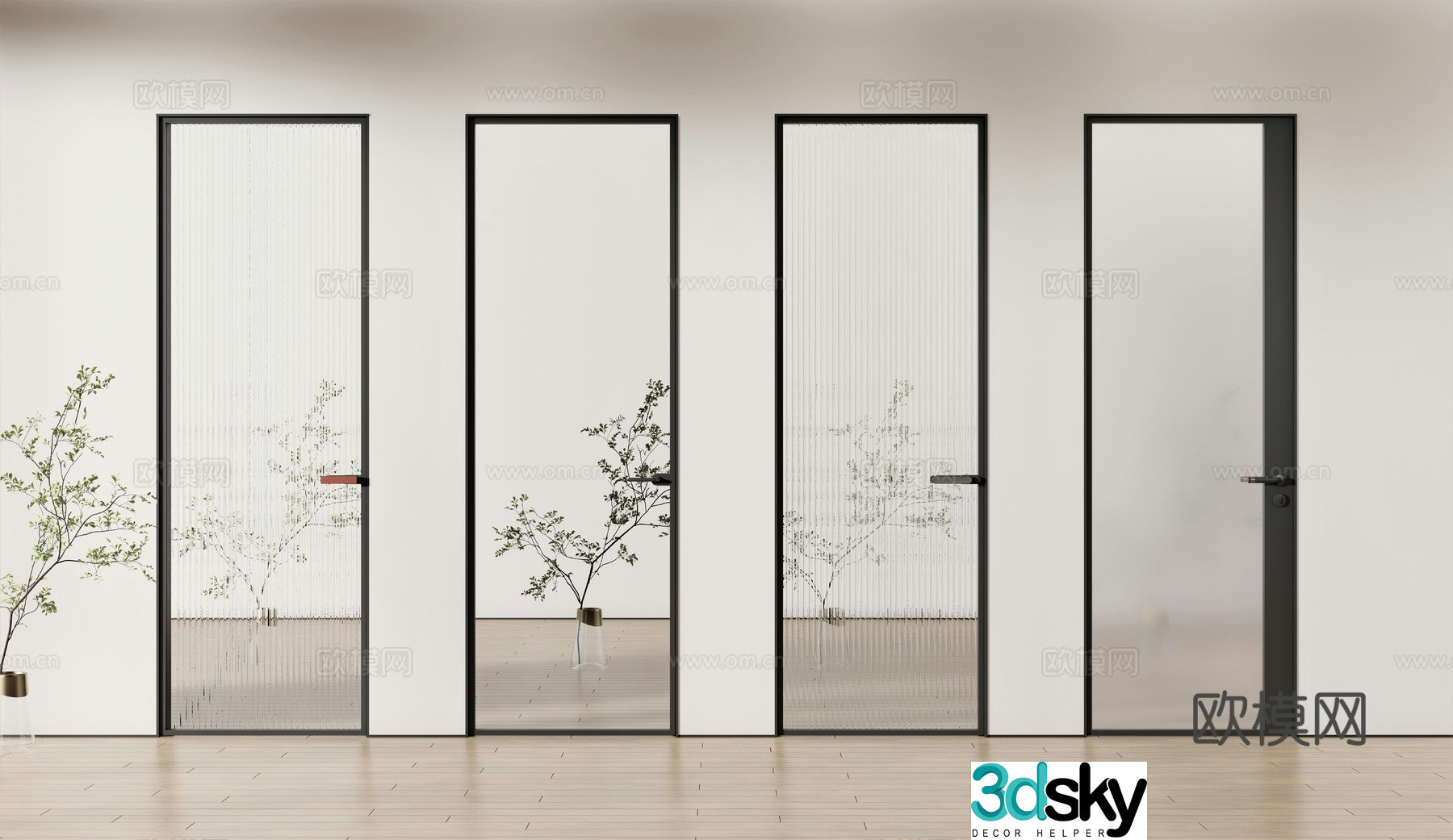 Modern single door Changhong glass door frosted glass metal door 3d model