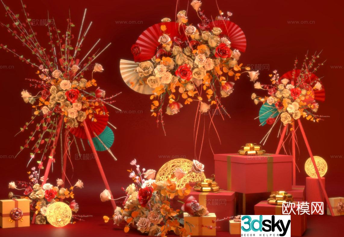 Dried flower floral display gift box opening display general display wedding floral 3D model