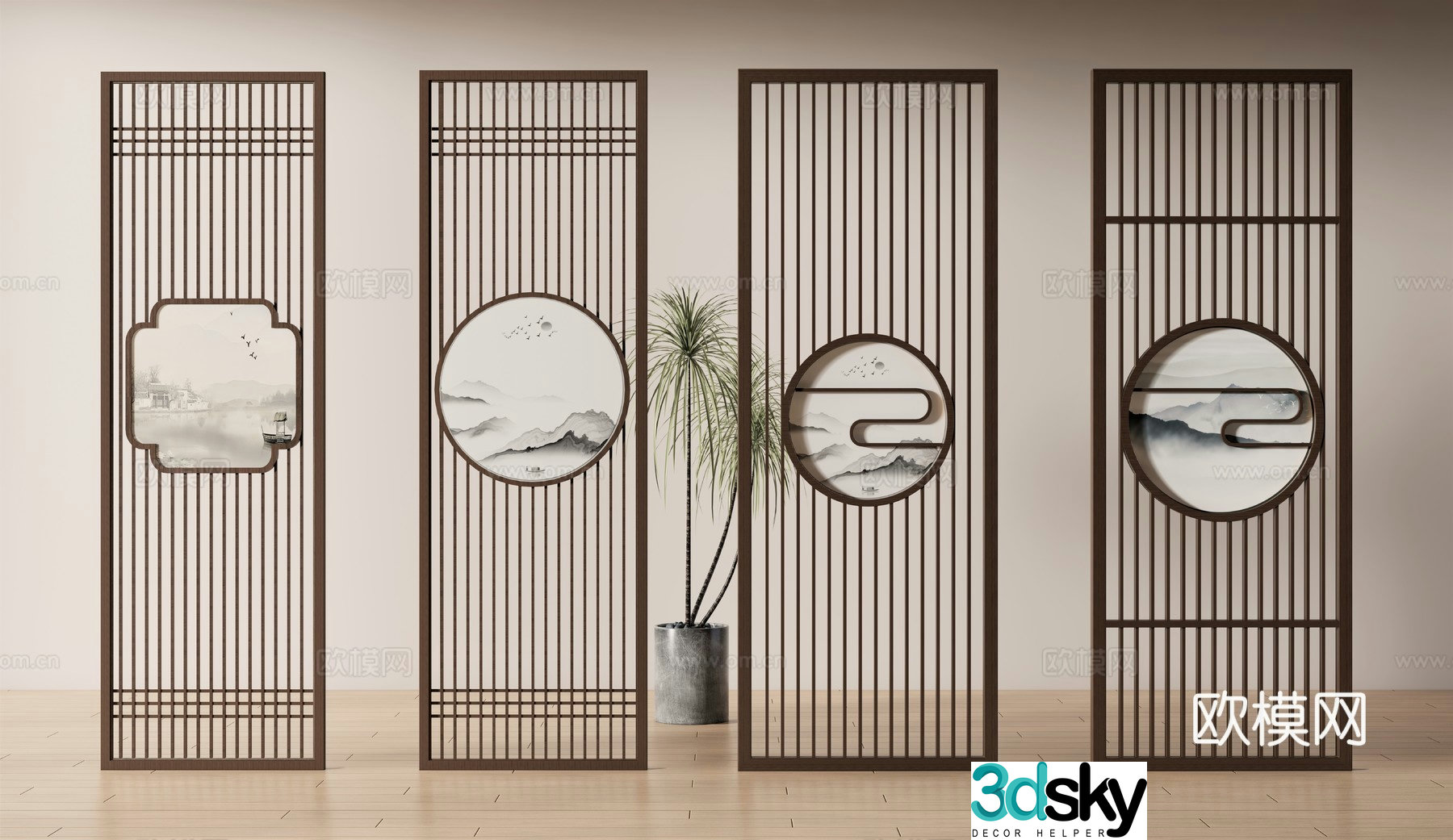 New Chinese style landscape screen 3D model
