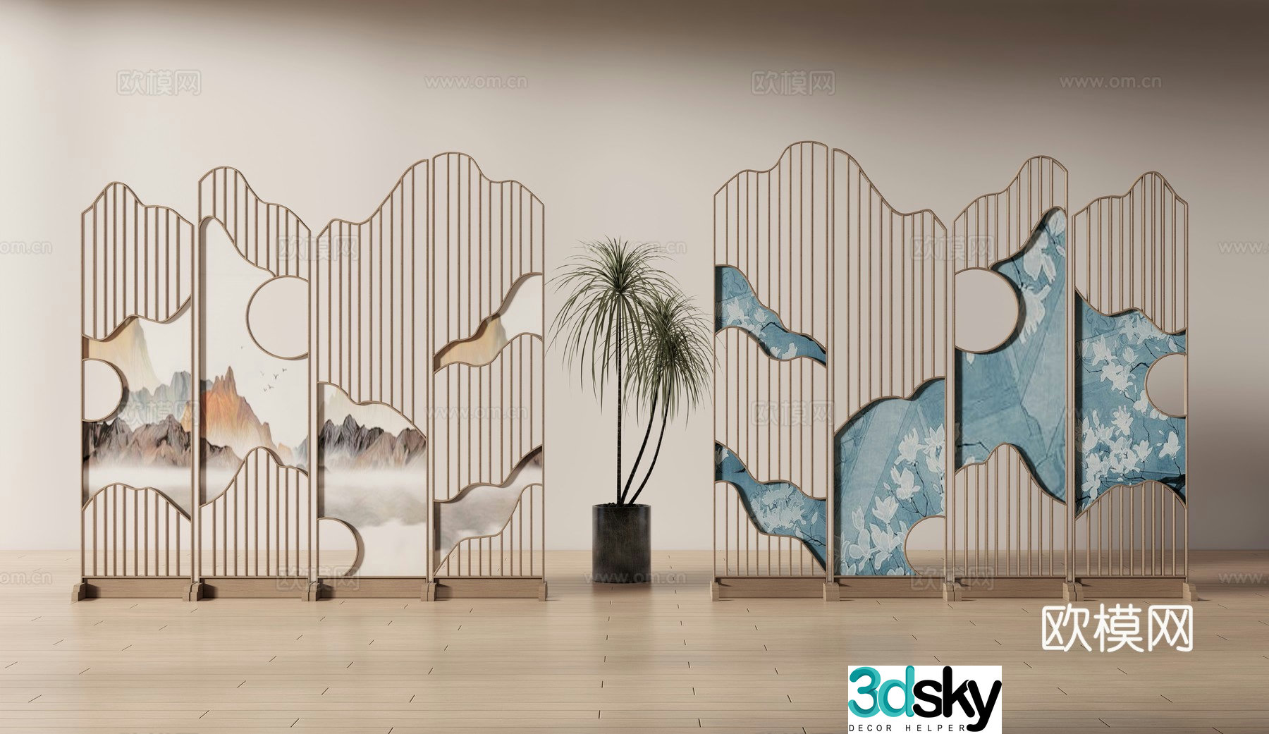 New Chinese style screen grille screen 3d model