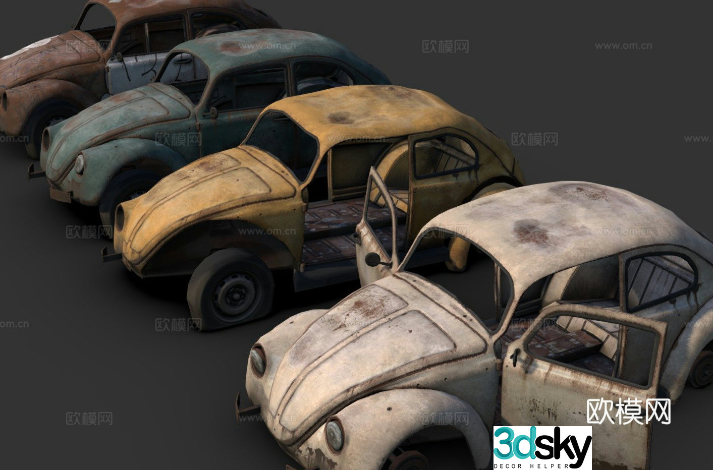 Beetle abandoned car 3d model