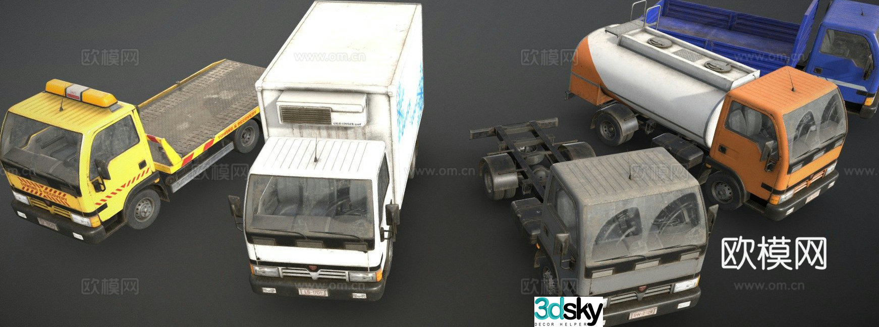 light truck car semitrailer transporter 3d model