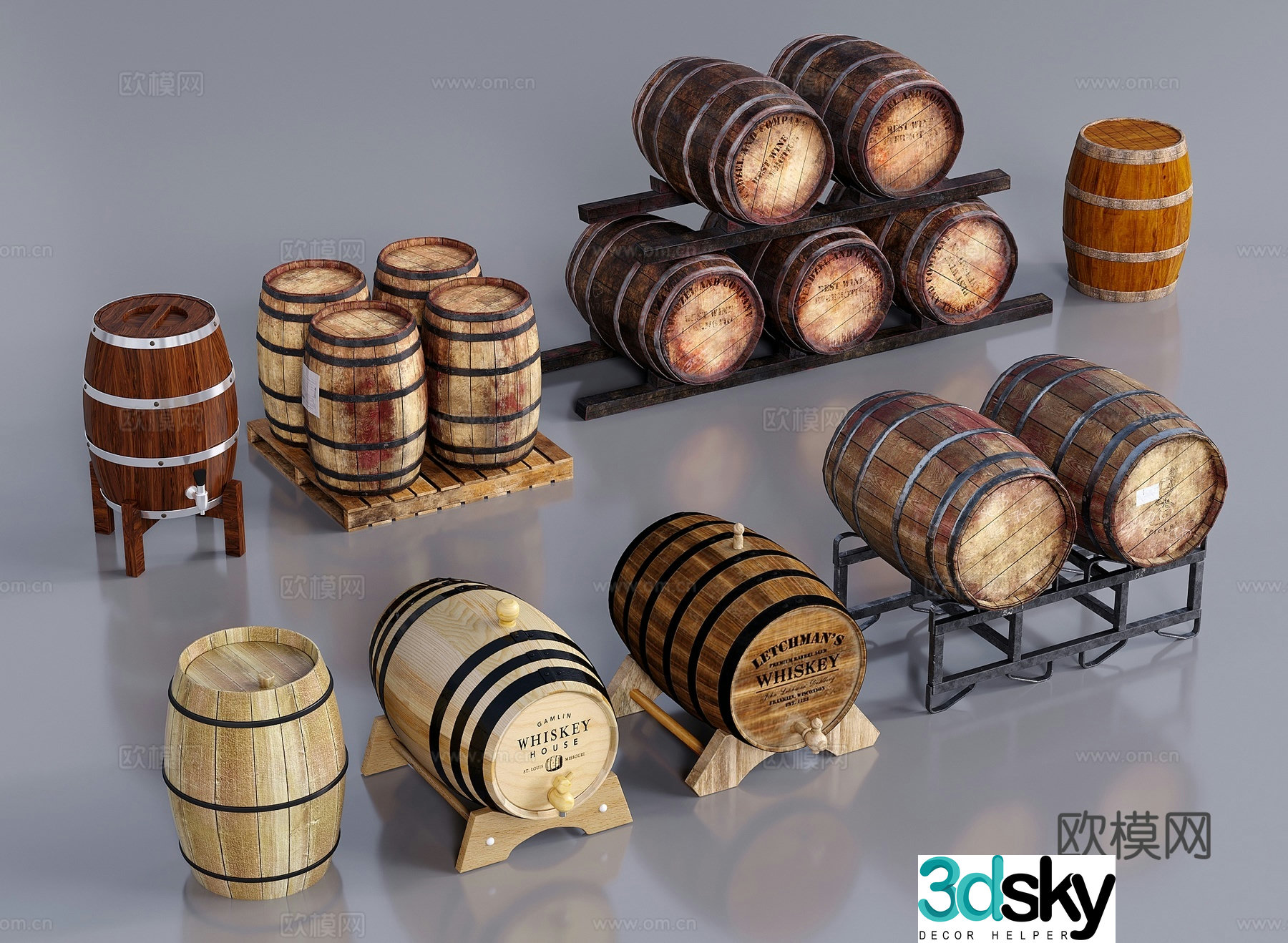 Industrial style wine barrel wooden barrel red wine barrel 3d model