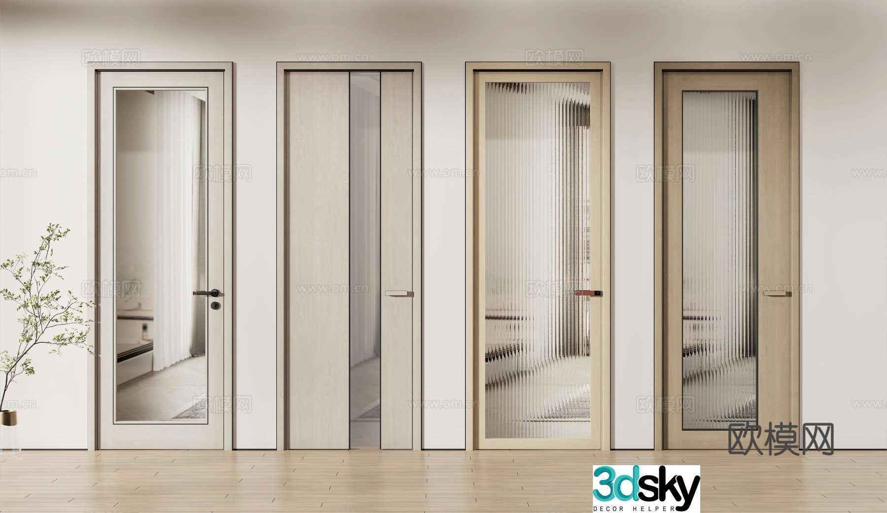 New Chinese style single door bathroom door Changhong glass door 3D model