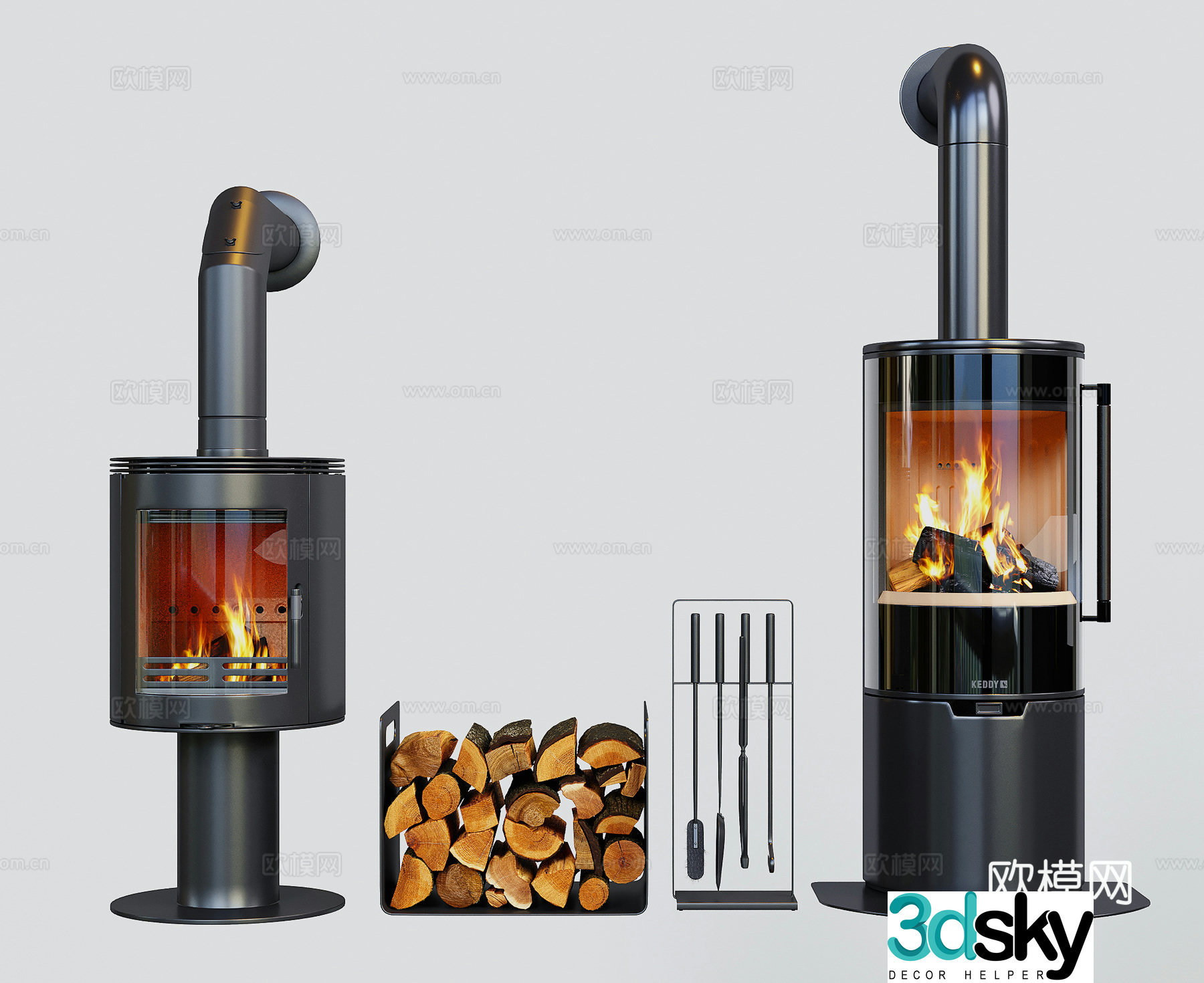 modern fireplace stove wood 3d model