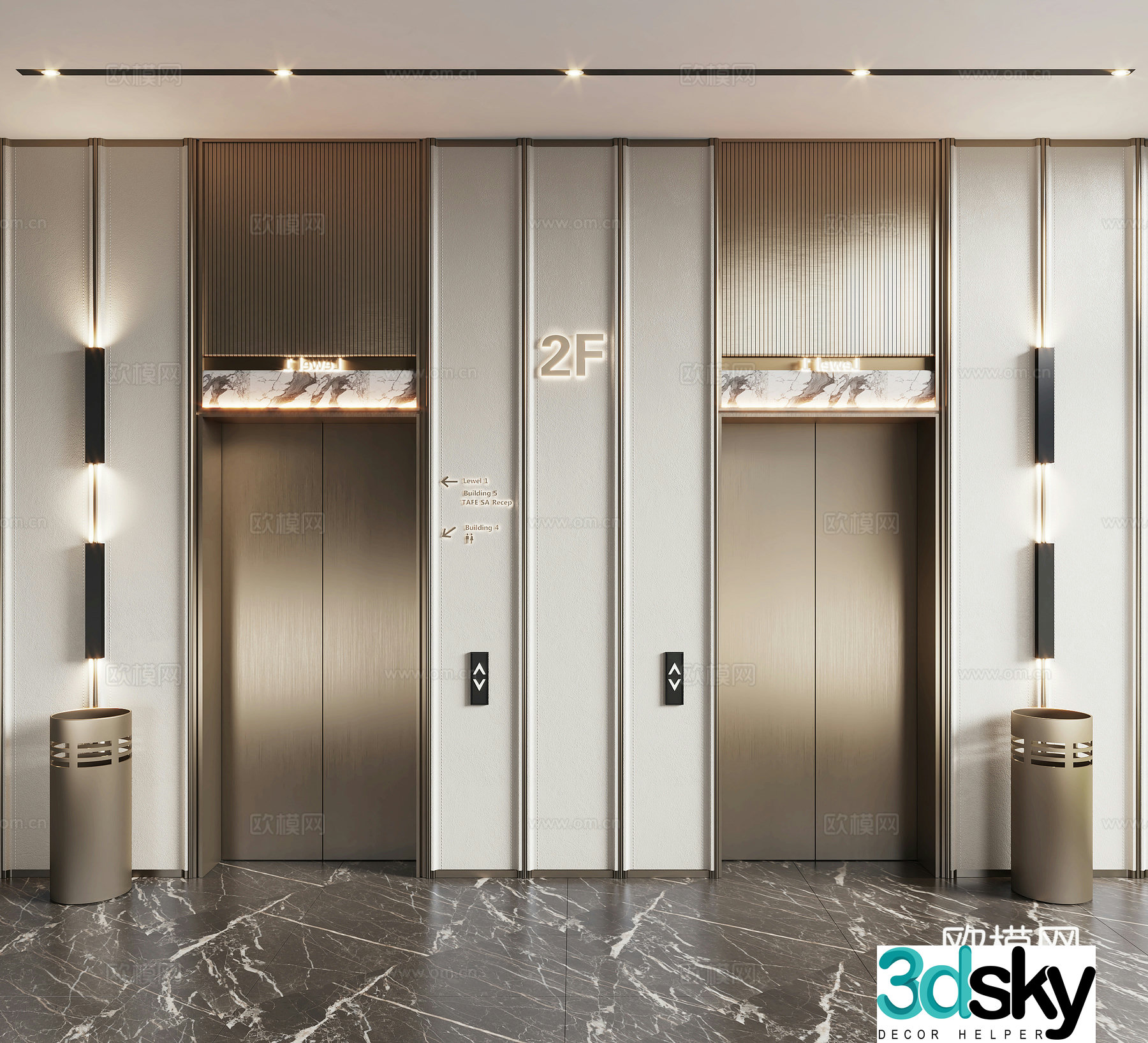 Modern elevator hall 3d model