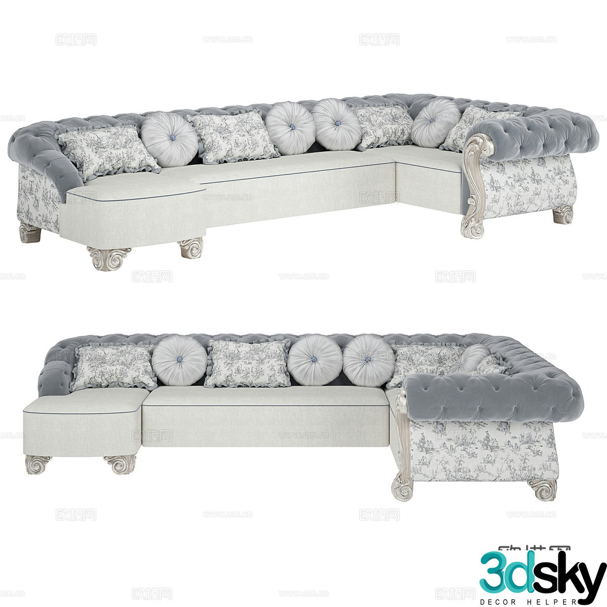 French corner sofa multi-person sofa 3d model