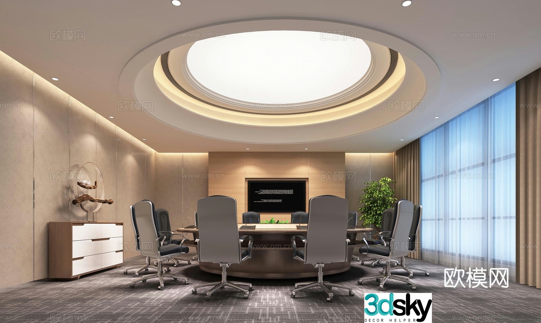 Modern conference room round conference table 3d model