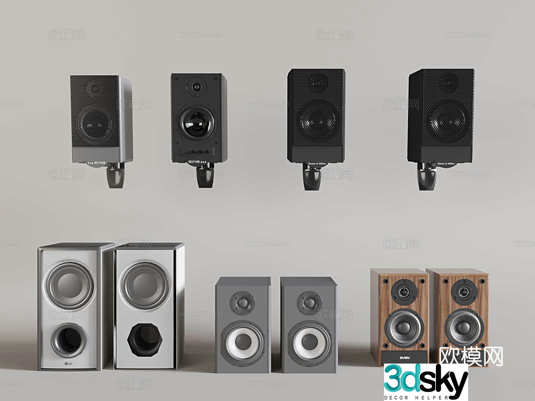 Floor-standing speakers subwoofers wall-mounted speakers 3D model