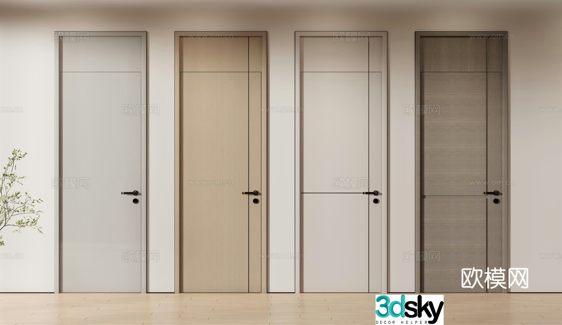 Modern single-door door through-ceiling door solid wood door 3D model