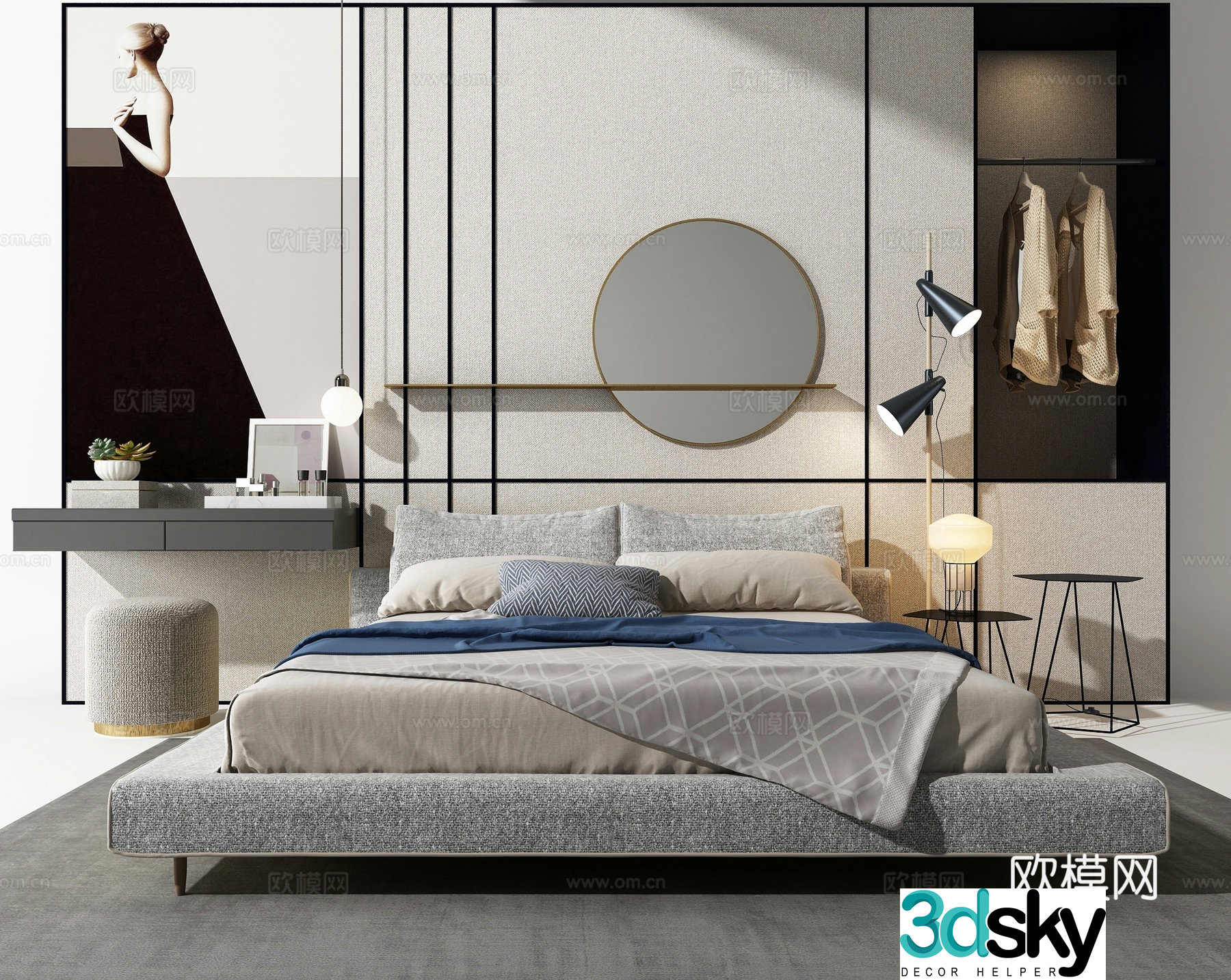 Modern double bed 3d model