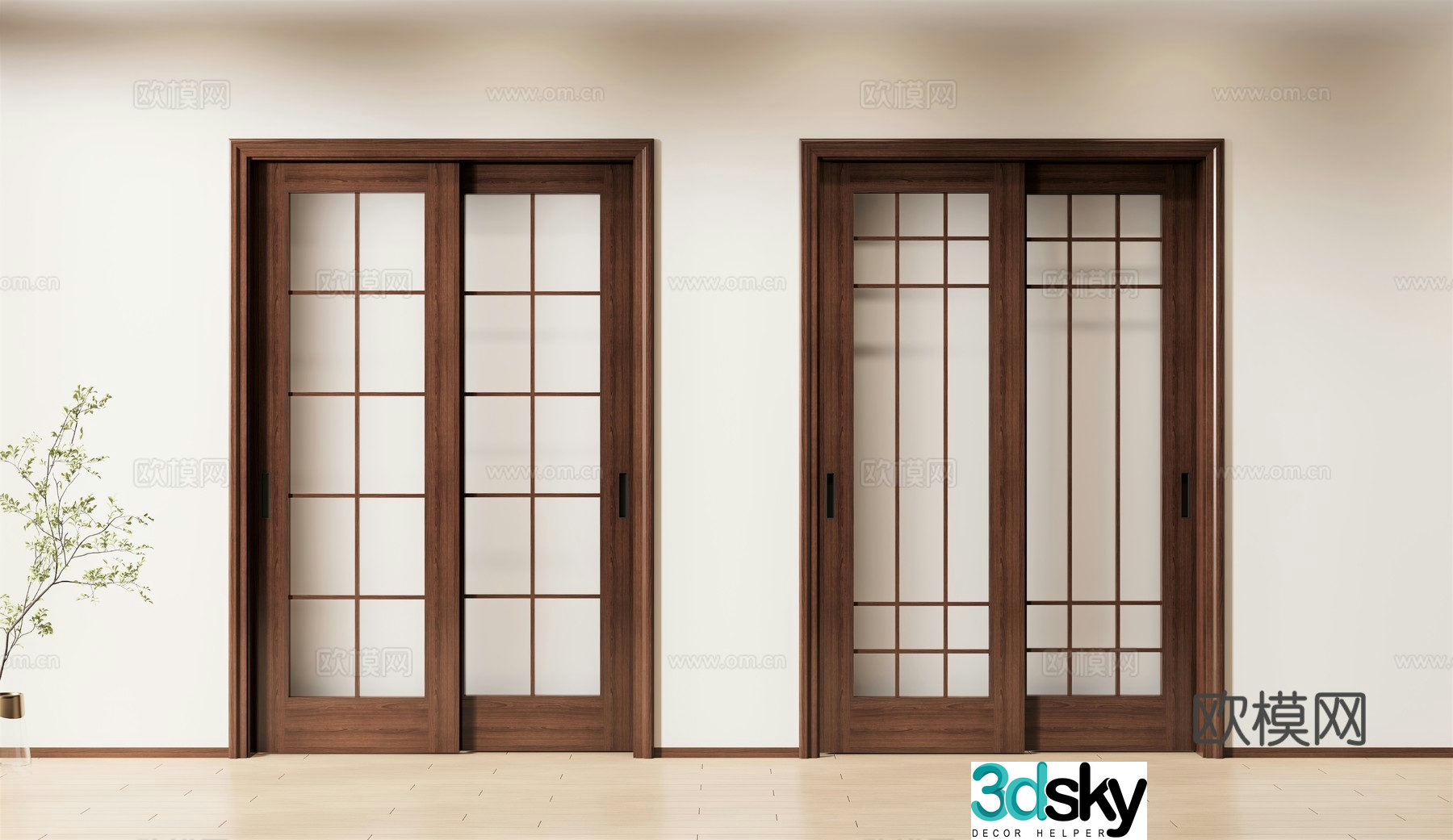 New Chinese style sliding door kitchen door wooden door sliding door 3d model