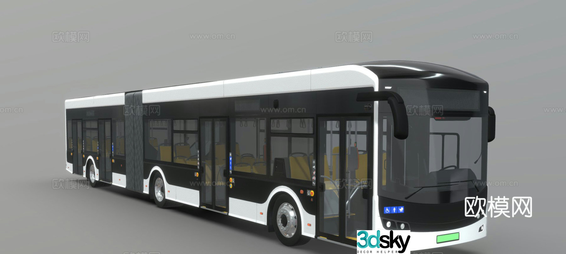 Articulated electric city bus 3d model