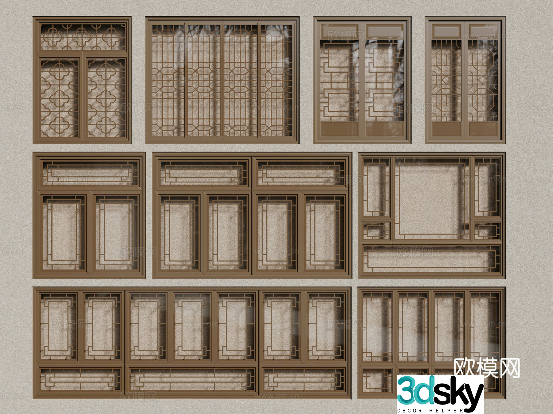 New Chinese style windows hollow windows carved windows lattice windows 3D model
