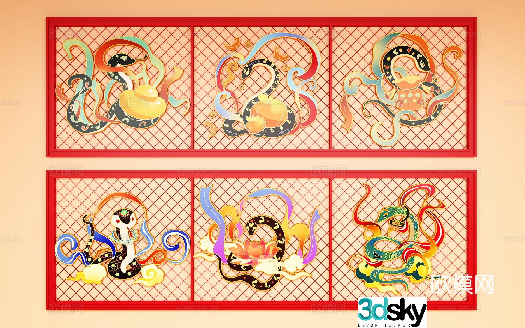 Snake zodiac 2D silhouette 3d model