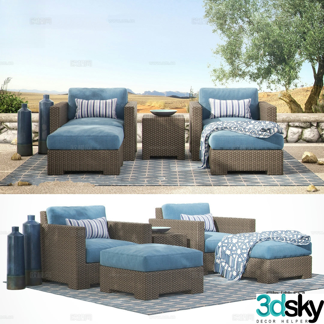 Outdoor sofa rattan sofa 3d model