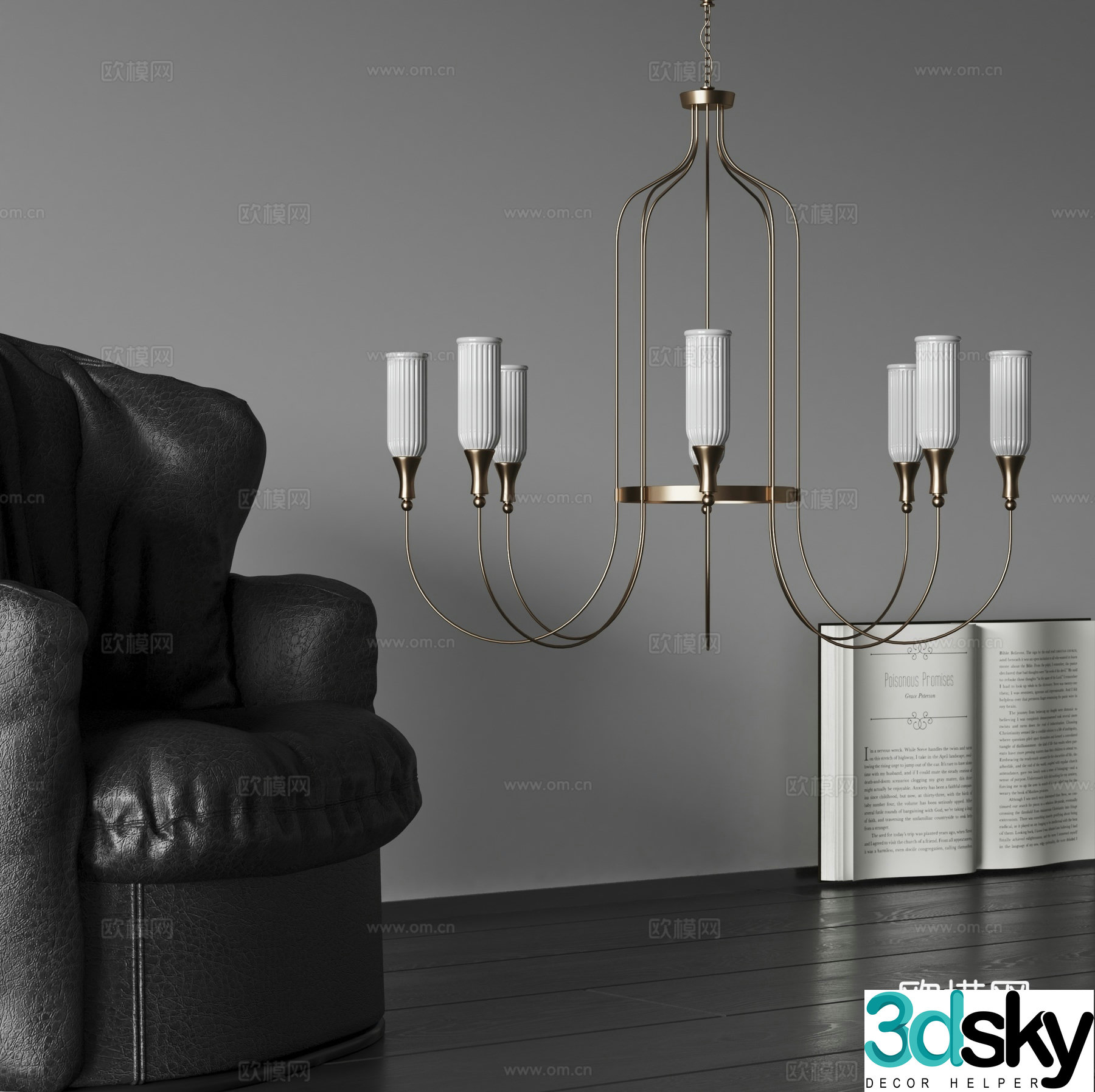 poliform french style multi-head chandelier 3d model