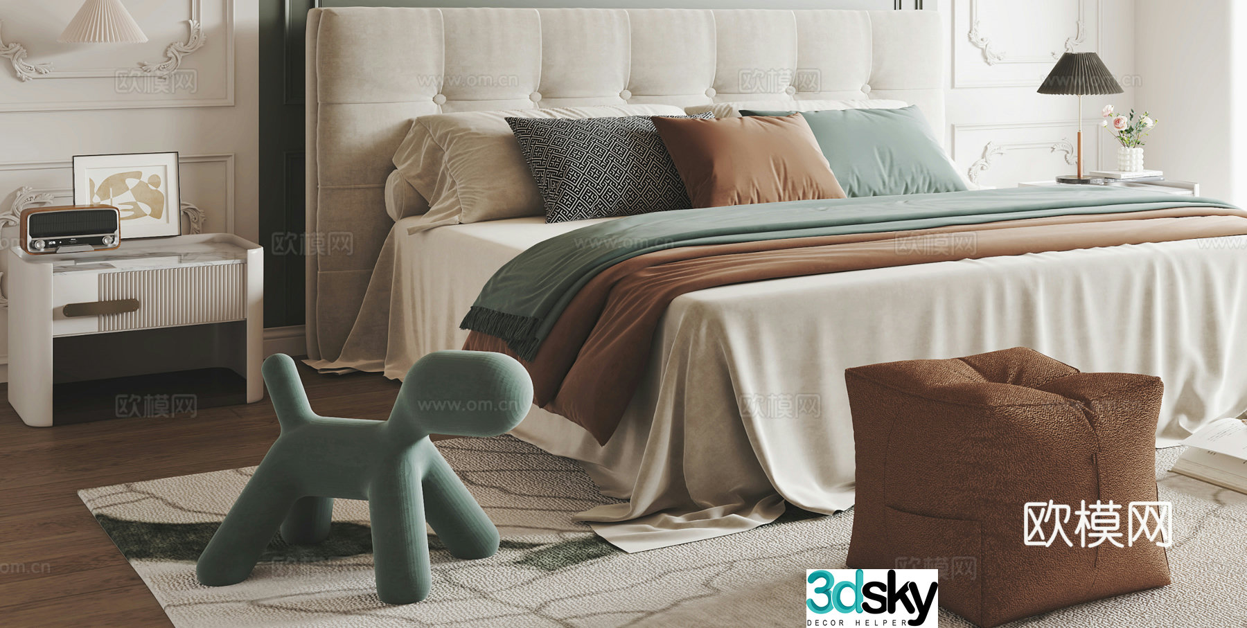 American double bed 3d model