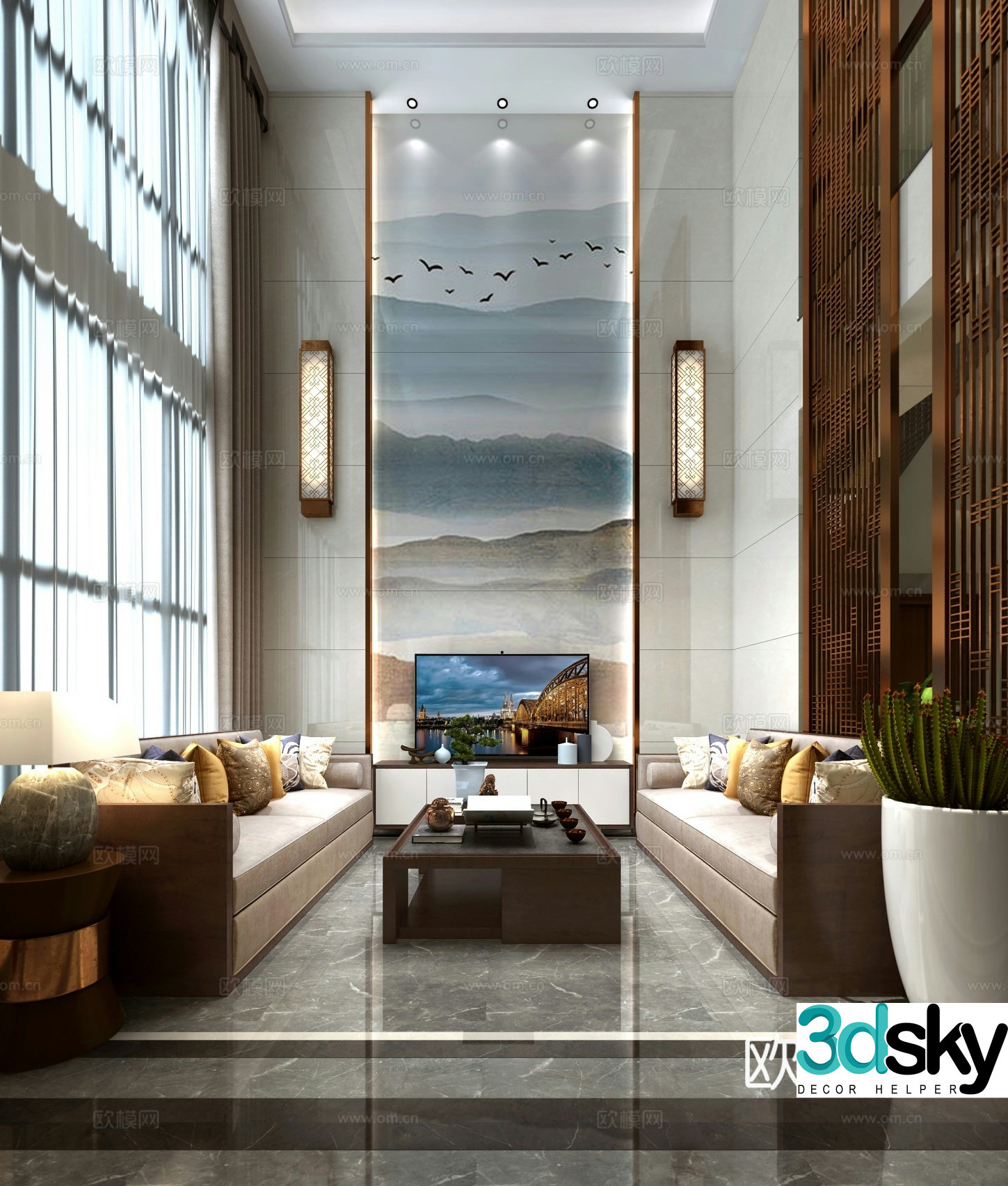 Villa living room villa hollow 3d model
