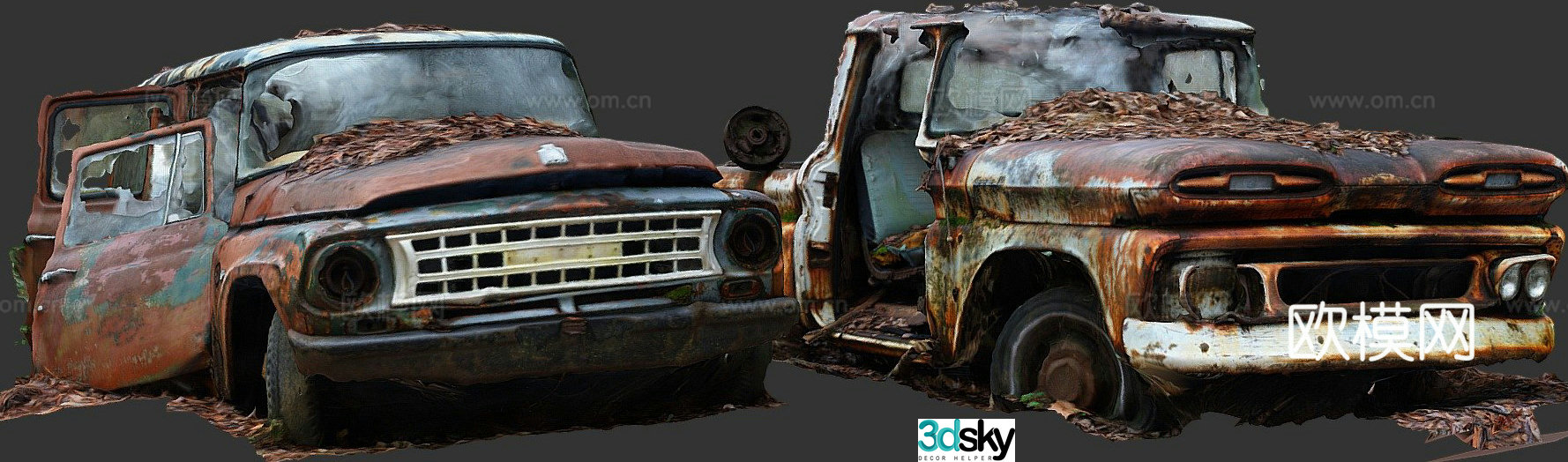 Two abandoned trucks 3d model