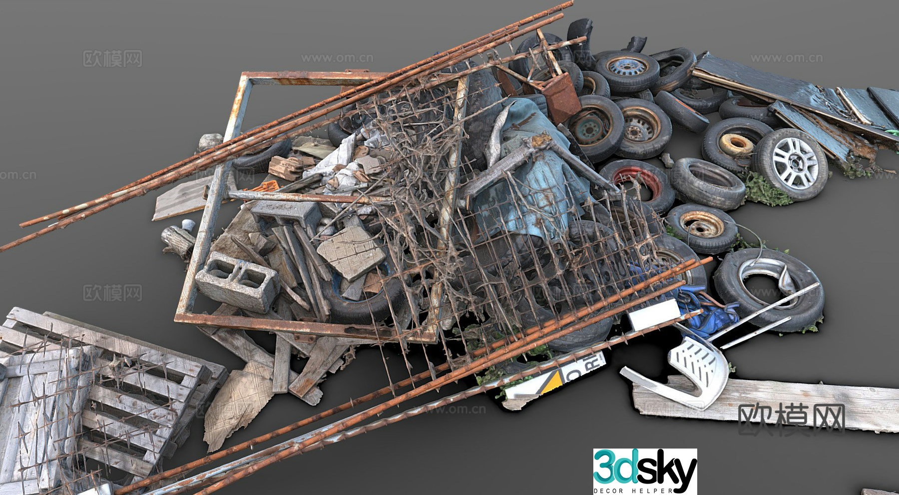 Abandoned tire debris garbage dump 3d model