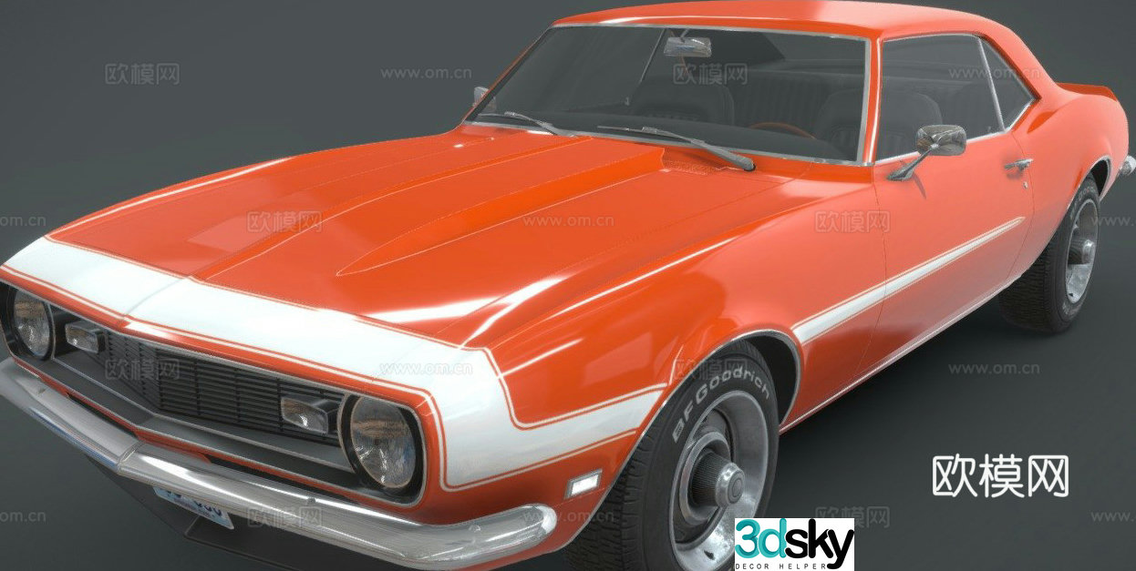 Retro american muscle car 3d model