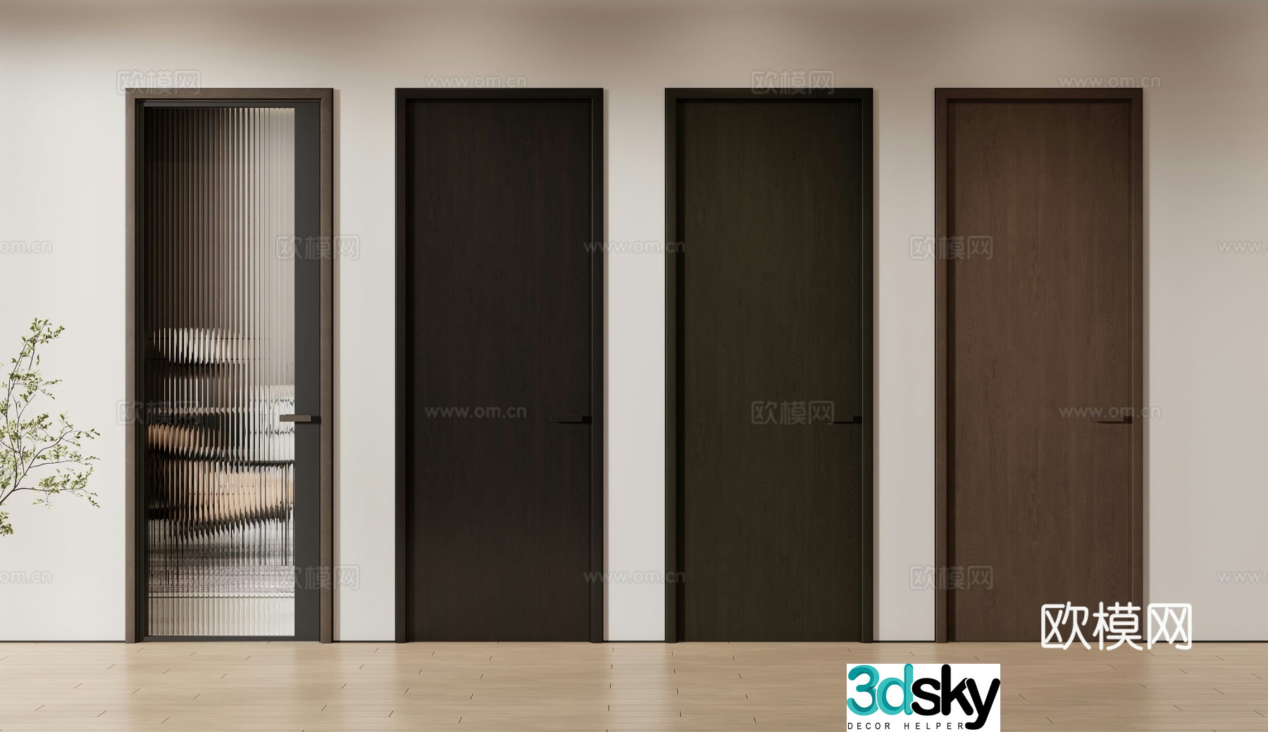 New Chinese style single door door bedroom door 3d model
