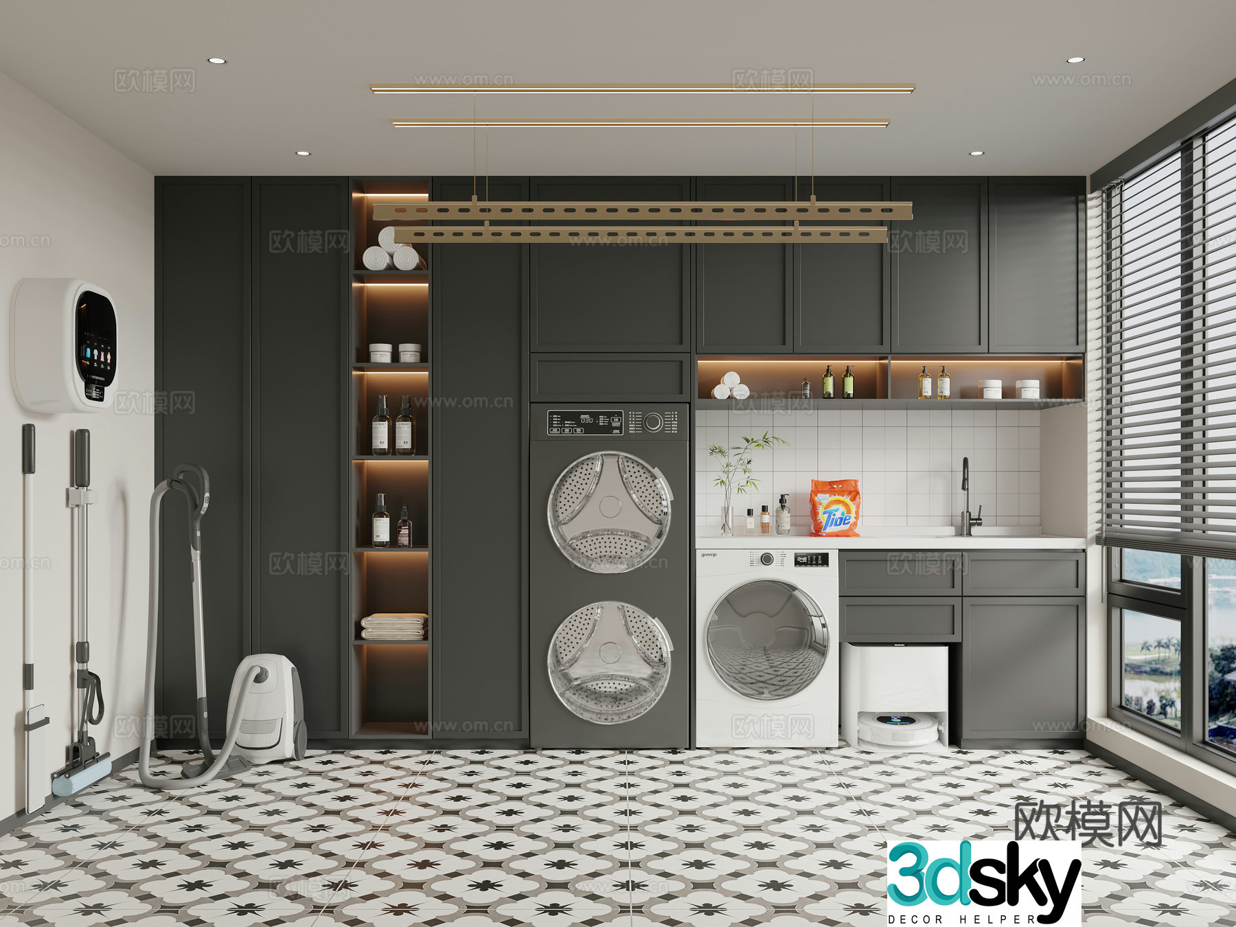 French balcony laundry room 3d model